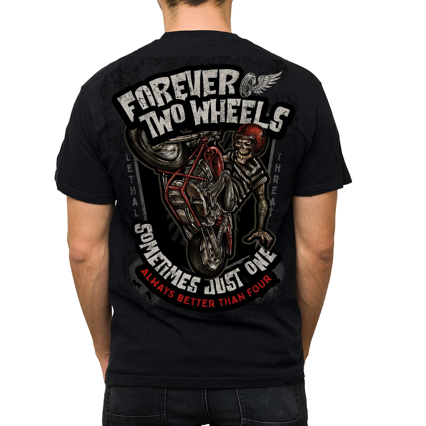 Lethal Threat Forever Two Wheels Harley Stunt Rider Black T-Shirt