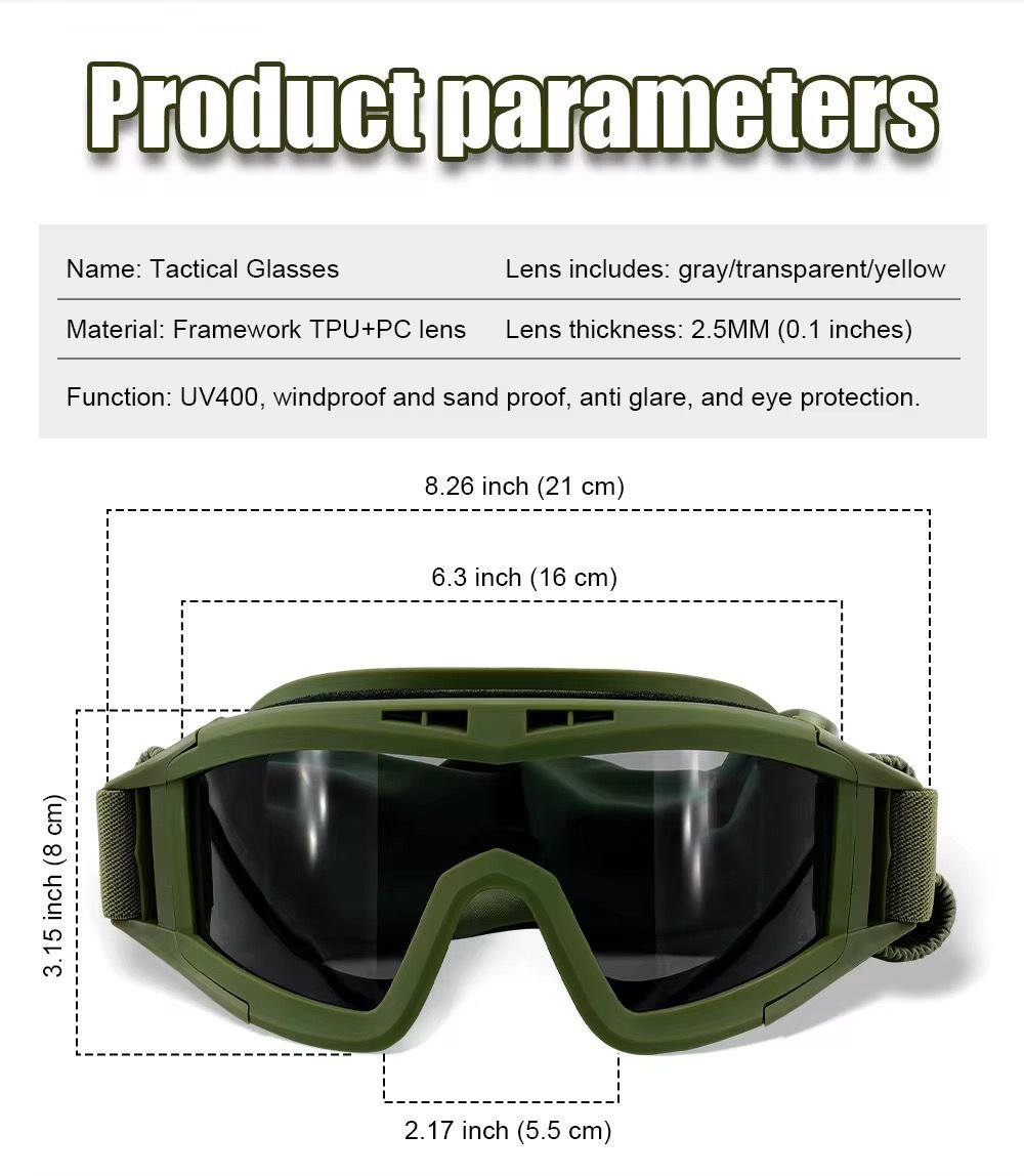 Goggles With 3 Lenses Impact Resistant Paintball Safety Glasses Eyewear (Black) - Image 3