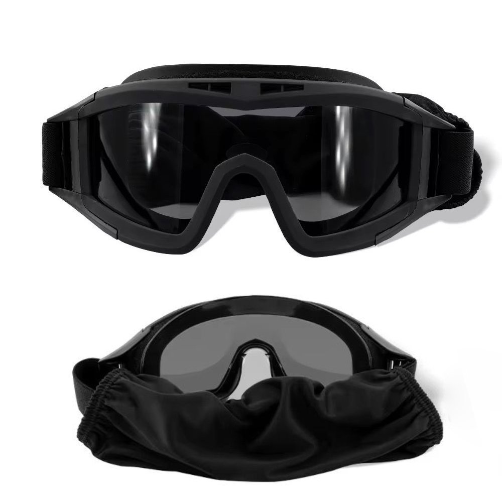 Goggles With 3 Lenses Impact Resistant Paintball Safety Glasses Eyewear (Black)