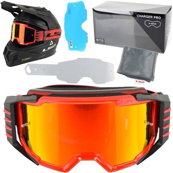 LS2 CHARGER PRO GOGGLES - RED LENSES